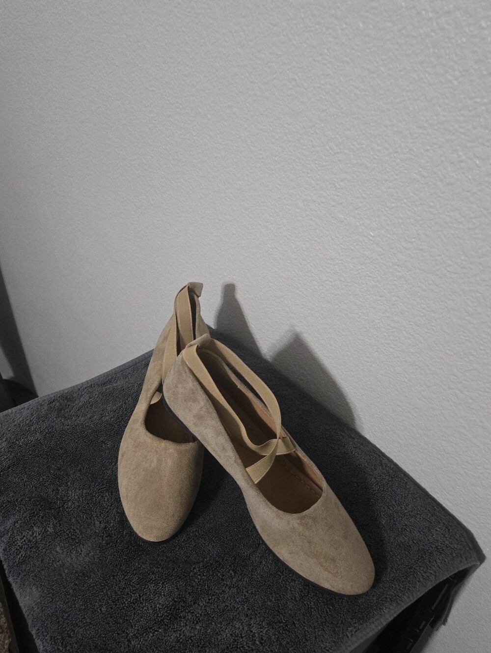 Women’s Suede Tan Ballet Flats with Ankle Strap